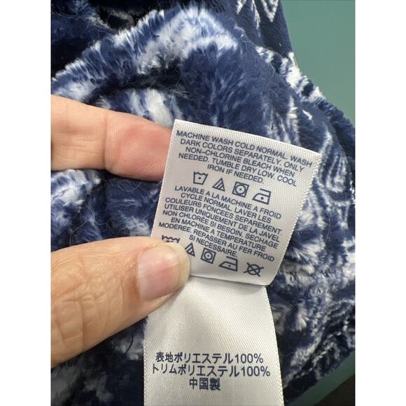 Lands End Women's Snap Fleece Pullover Medium Snowflake Print Thick Blue - Picture 6 of 9